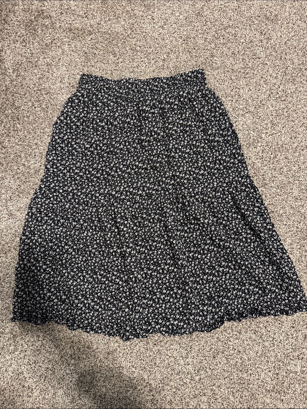 English Factory Black A-Line Midi Skirt with White Floral Print